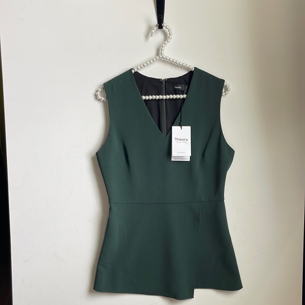 Theory Women’s Sleeveless Ruffle Top Green Size P